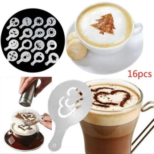 16Pcs Coffee Latte Art Stencils DIY Decorating Cake Cappuccino