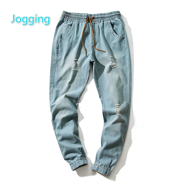 mens elastic denim pants