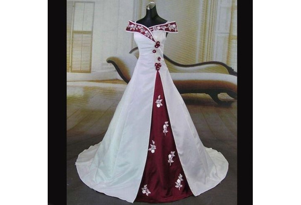 Red and White Ball Gown Wedding Dress