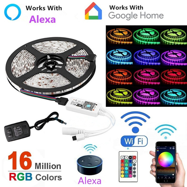 5M RGB Alexa Waterproof LED Strip Lights, Smart Home Wifi Wireless App  Controlled Light Strip Kit Smart Rope Decoration Lights Working with  Android 