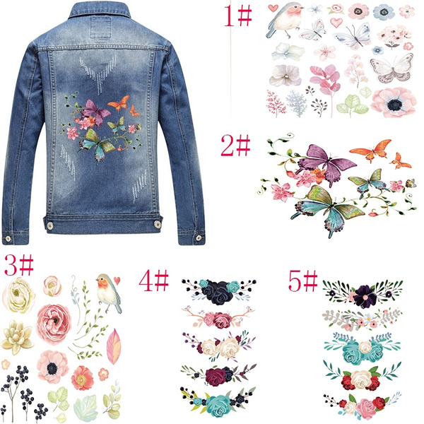 Flowers Butterfly Patches Iron Appliques Clothing Kids Heat Transfer Stickers 
