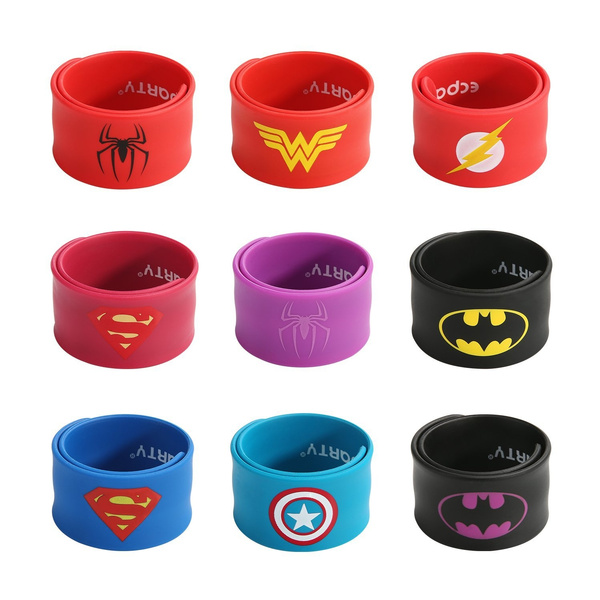 Ecparty Superhero Slap Bracelet for Kids Boys & Girls Birthday Party Supplies Favors 9 Pack 