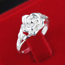 Women Fashion Sterling Silver Rose Ring Courtship Engagement Wedding Party Jewelry