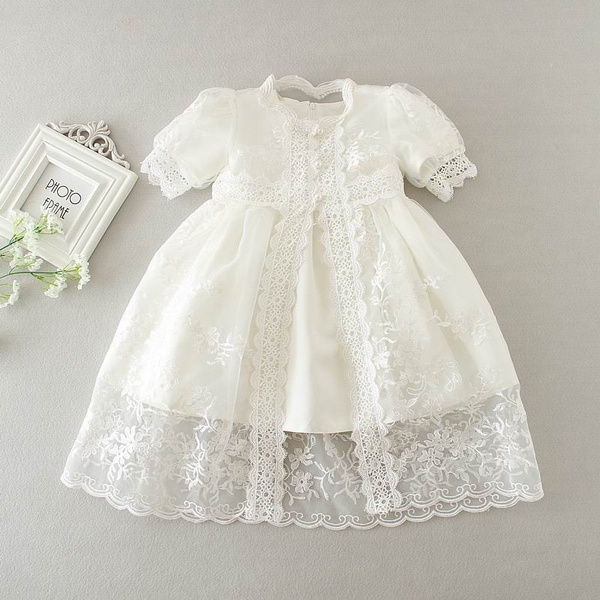 Bethany Cap-Sleeve Baptism Dress & Christening Gown with Bonnet