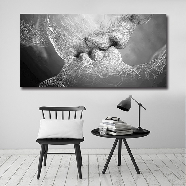 Abstract Art Black & White Love Kiss Canvas Painting Print Poster Pictur