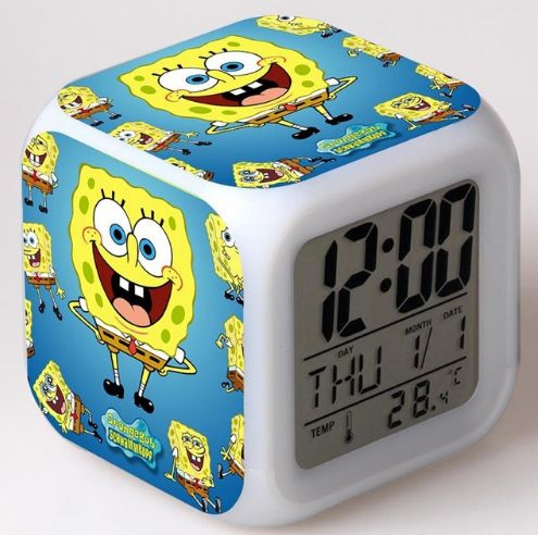 Spongebob SquarePant Patrick Star Digital Alarm Desktop Clock with 7 Changing LED Clock Colorful Toys for Kids Style 1 