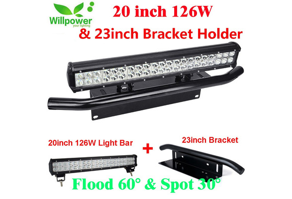 Willpower 20inch 126W LED Work Light Bar with 23inch Plate Mounting Bracket  Front Bull Bar Bumper Holder License for off road Truck 4WD SUV UTE ATV CAR  Boat Driving Lamp