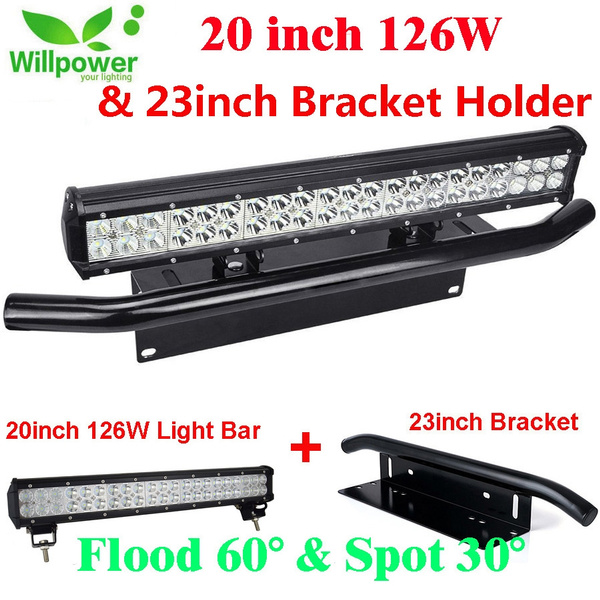 Willpower 20inch 126W LED Work Light Bar with 23inch Plate Mounting Bracket  Front Bull Bar Bumper Holder License for off road Truck 4WD SUV UTE ATV CAR  Boat Driving Lamp