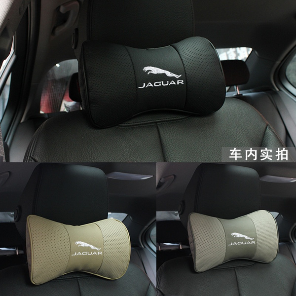 2Pc Gray Color Real Leather Car Seat Neck Pillow Car Headrest Fit For Jaguar Car