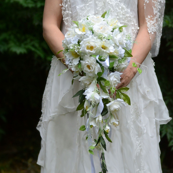 Cream Color Waterfall Bride Bouquet Artificial Rose Lily Wisteria Vine ...