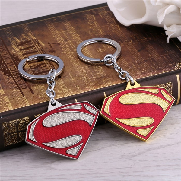 Superman Keychain Superhero S Logo Pendant Key Ring Holder Movies Jewelry Gift 