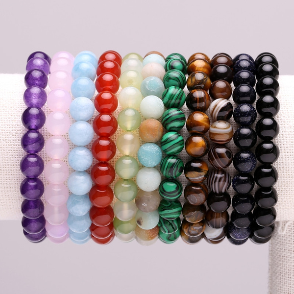 11 Style Natural Gemstone Agate Tiger Eye Amethyst Malachite Aquamarine Amazonite Chakra Stone Healing Bracelet For Men And Women Wish