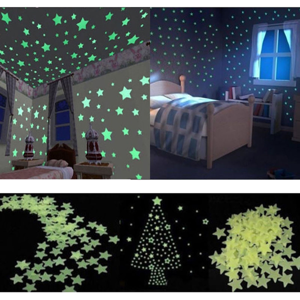 100 pcs Wall Glow In The Dark Stars Stickers Kids Bedroom Nursery Room Decor UK