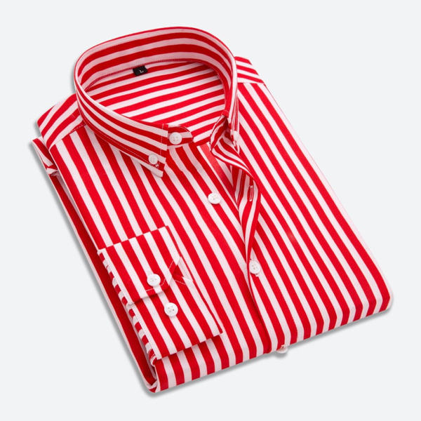 Men's Casual Shirts Striped Formal Dress Shirts Fashion New Long Sleeve ...