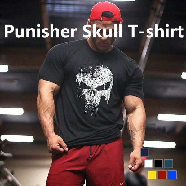 New Men Punisher Bodybuilding Workout Fitness T-shirt Men Exercise Clothing  Sexy Gift for Man
