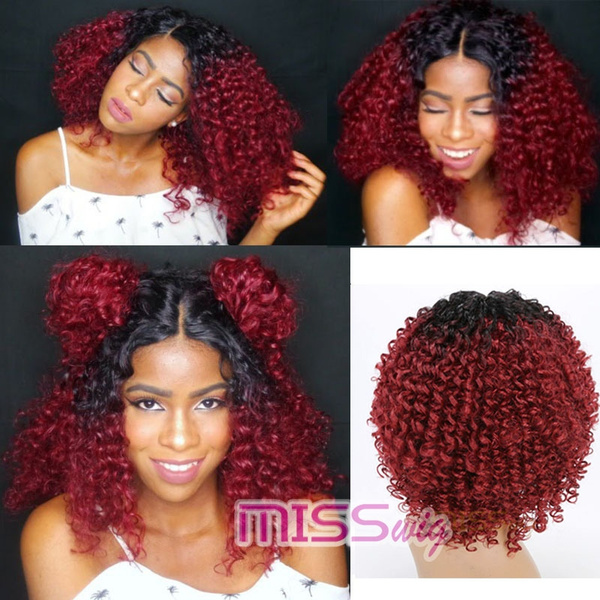 Red curly online afro wig