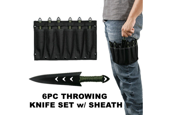 6pc SET 5.5 Black Kunai Throwing Knives Ninja Knife Fixed Blade