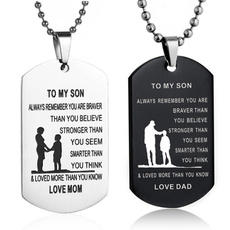 Family Necklace for Kids To My Son/Daughter Love Dad/Mom Name ID Dog Tag Necklaces Birthday Gift Jewelry (Color:Black,Silver)