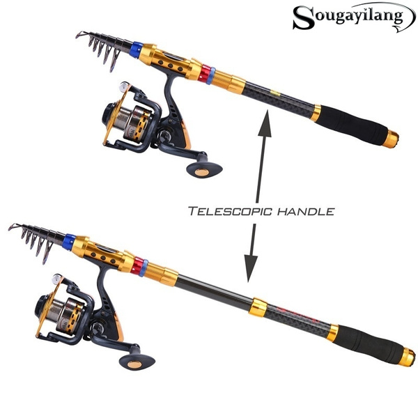 Carbon Telescopic Fishing Rod Pole with 14BB Metal Spinning Reel