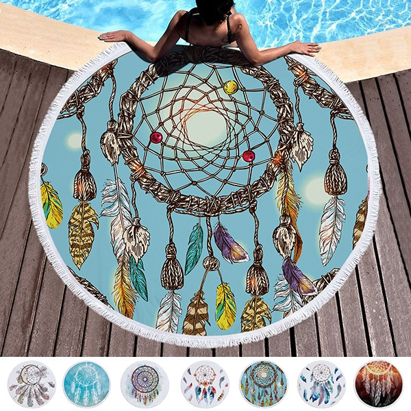 Moon Shaped Dreamcatcher Beach Towel Round Beach Blanket Yoga Mat