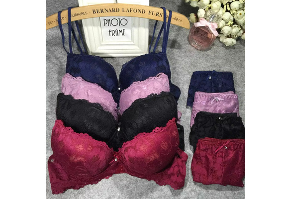 Women Embroidery Lace Lingerie Underwear Push-Up Padded Bra Set