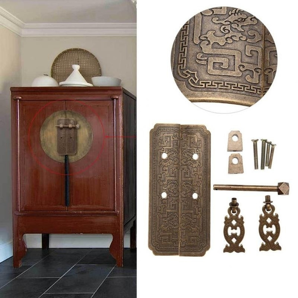 1pc Antique Furniture Hardware Brass Bronze Color Chinese Classical Cabinet Lock Latch Door Pull Handle Wish 1pc Antique Furniture Hardware Brass, Chinese Cabinet Hardware