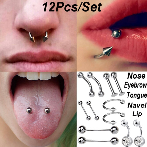 12Pcs/Set Sexy Ear Nail Belly Button Rings Navel Piercing Nose Eyebrow Lip  Navel Tounge Ring Bars Piercing Body Jewelry
