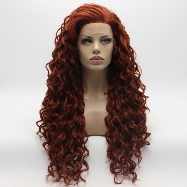 Iwona Hair Synthetic Lace Front Wig Curly Long 26inch Wine Red Wig Half ...