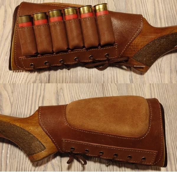 buttstock cover shotgun .12Ga 6 shells holder genuine leather  #2024 