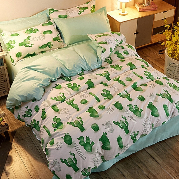 Green White Cactus Bedding Duvet Cover, Twin Bed Duvet Cover Sets