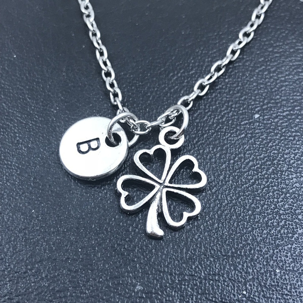 Four Leaf Clover Necklace- Choose A Initial, Four Leaf Clover