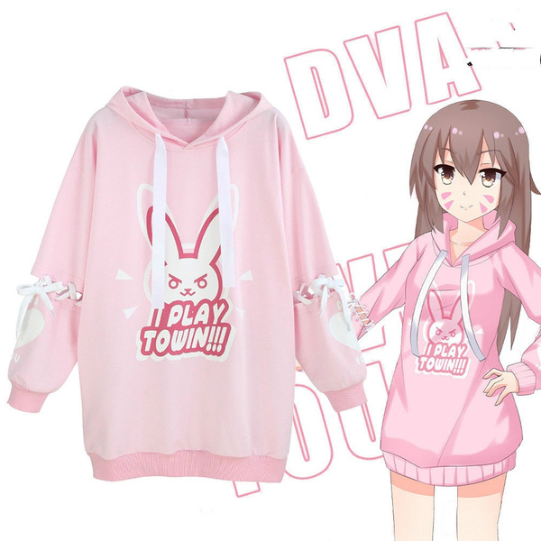 Overwatch DVA Outfit Lolita Girls Pink Hooded Bandage Coat Tops Cosplay  Costume