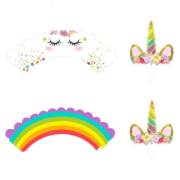 Baby Unicorn Cupcake Toppers / Rainbow Unicorn Party Decorations