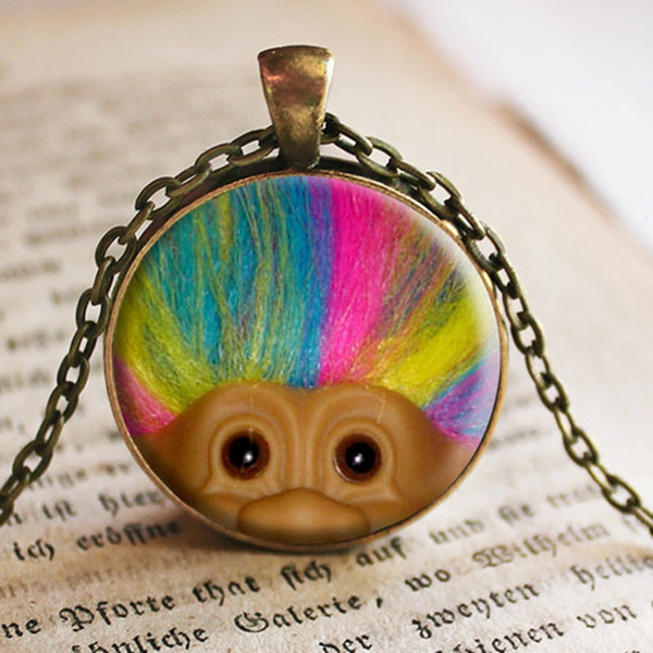 Troll Doll WITH RAINBOW Hair Pendant/Necklace Jewelry, Fine Art