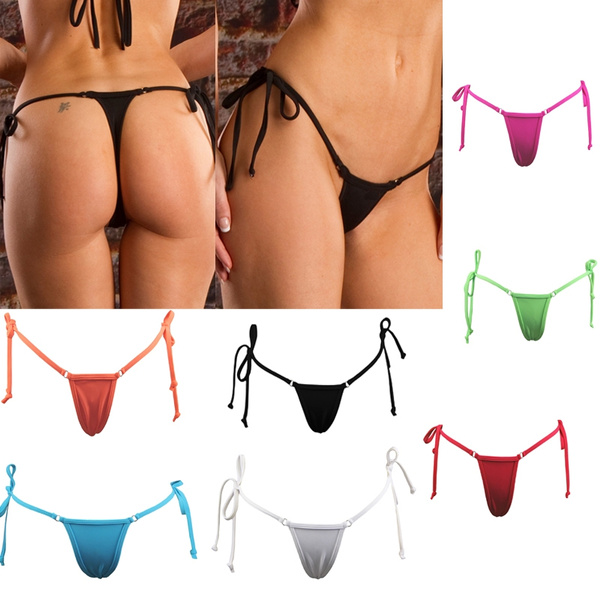 Women Brazilian Low Cut Tie Side Thong Bikini Bottom Beachwear Bottom Sexy Beach Wear