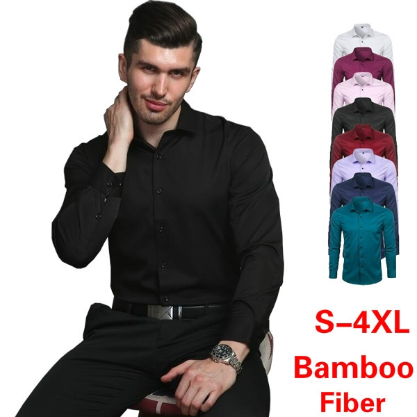 FLY HAWK Mens Dress Shirts Fitted Bamboo Fiber Short Sleeve Elastic Casual Button Down Shirts 
