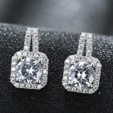 S925 silver micro /Fashion carat diamond stud earrings earrings ladies square drill