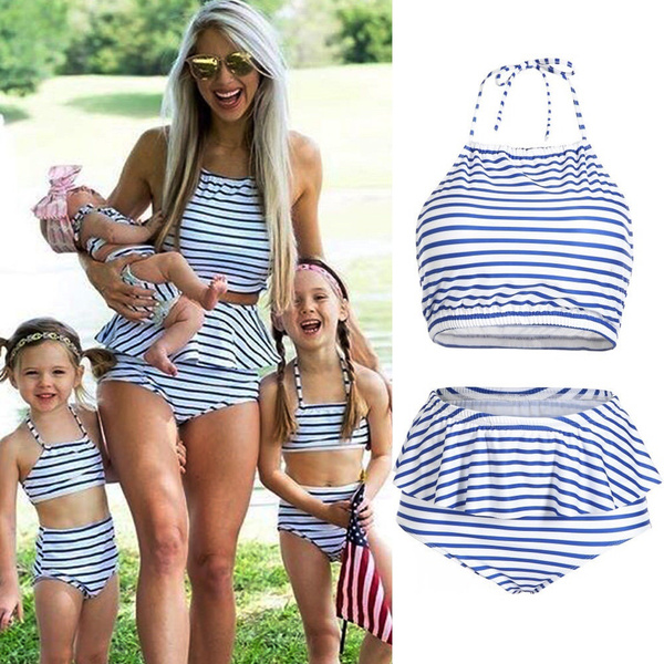 Family Matching Swimwear Mother Daughter Women Kids Girl Bikini