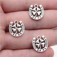 12pcs 16*15 mm Wholesale Antique Silver Cute Horseshoe Charms Lucky Clover Pendant DIY Jewelry Making for Bracelets Necklace