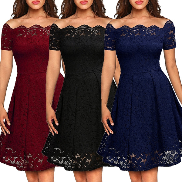 Women's Off Shoulder Lace Dress Short Sleeve Party Dresses （S3XL） Wish