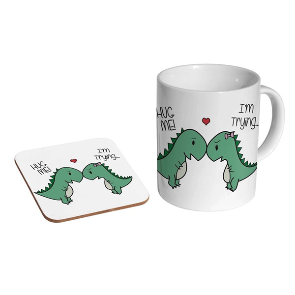 Kaffeetasse Untersetzer Set Dinosaurier Hug Me Im Trying Funny Keramik Tea 