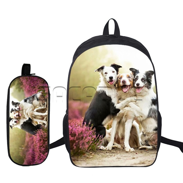 Border Collie Bc Dog Cute Painting Theme Picture Pattern Printed Lightweight Student Bookbag School Bag Backpack Travel Hiking Fit College Bookbag Multifunction Folded Storage Packet