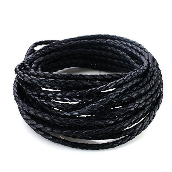 Black Leather Cord, Round Leather Cord, Round Bolo Braided Leather