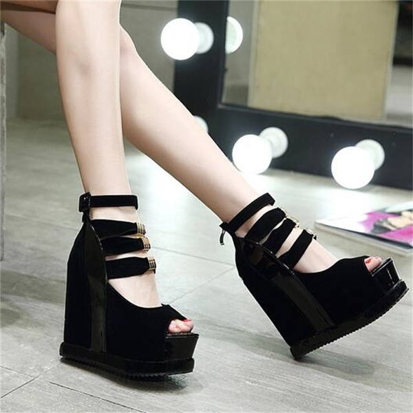 Women High Heel Wedge Gladiator Ankle Buckle Open Toe Platform Sandal Girl  Shoes