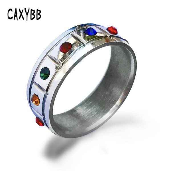 Hot Jewelry Titanium Steel Rainbow Rings Seven Chakras Diamonds Jewelry ...