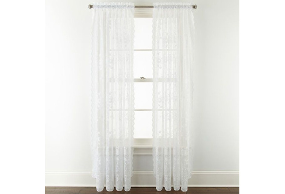 Home Expressions White Jessica Lace Rod-Pocket 2-Pack Curtain Panels 58"x84" 