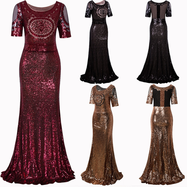 Buy Long Prom Dresses 1920s Gatsby Flapper Sequin Formal Gown Evening Dress,  Rose Red, Small Online at desertcartINDIA