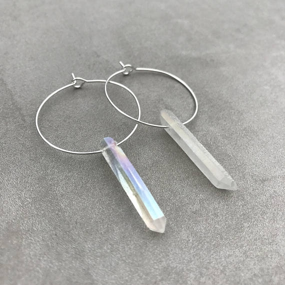 Raw crystal store hoop earrings