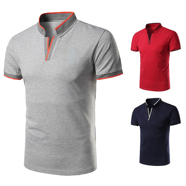 New Men's Casual Fashion Standing Collar Youth Short-sleeved Polo Shirt ...