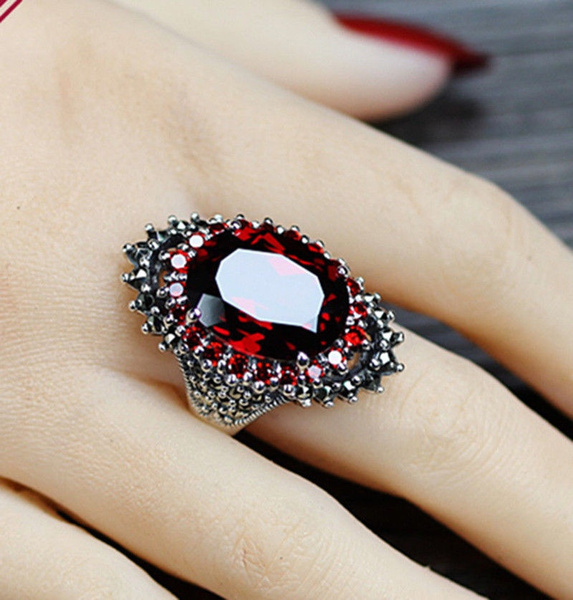 Red Ruby and Marcasite Sterling Silver Ring